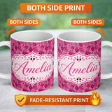 Personalized Custom Name Bright Pink Leopard Spot Seamless Pattern Bold Animal Print Design 11oz Ceramic Coffee Tea Mug White Large Handle