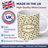 Personalized Custom Name Blue Red Coffee Cups Artistic Texture Seamless Pattern Lovely 11oz Ceramic Coffee Tea Mug White Large Handle