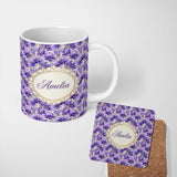Personalized Custom Name Purple Iris Flower Garden Seamless Pattern Charming Kitchen Decor 11oz Ceramic Coffee Tea Mug White Large Handle
