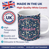 Personalized Custom Name Boho Dog Floral Rainbow Navy Background Seamless Pattern Lovely 11oz Ceramic Coffee Tea Mug White Large Handle