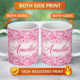 Personalized Custom Name Pink Watercolor Abstract Texture Seamless Pattern Artistic Lovely 11oz Ceramic Coffee Tea Mug White Large Handle