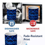 Personalized Custom Name Dark Blue Pixel Texture Abstract Seamless  Cute Unique Gift 11oz Ceramic Coffee Tea Mug White Large Handle