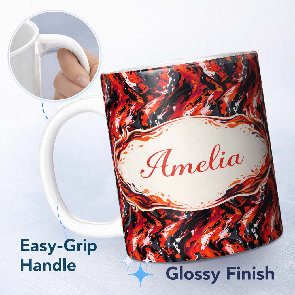 Personalized Custom Name Bright Paint Splash Multicolour Abstract Pattern Cute Unique Gift 11oz Ceramic Coffee Tea Mug White Large Handle
