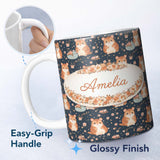 Personalized Custom Name Cute Hamster Floral Teapot Seamless Pattern Perfect Gift for Her 11oz Ceramic Coffee Tea Mug White Large Handle