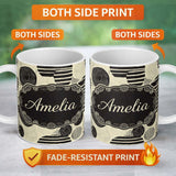 Personalized Custom Name Neutral Patch Blocks Black Beige Modern Abstract Pattern Lovely 11oz Ceramic Coffee Tea Mug White Large Handle