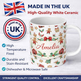 Personalized Custom Name Gingerbread Christmas Cookie Pattern Cute Holiday Seamless Design 11oz Ceramic Coffee Tea Mug White Large Handle