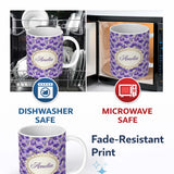 Personalized Custom Name Purple Iris Flower Garden Seamless Pattern Charming Kitchen Decor 11oz Ceramic Coffee Tea Mug White Large Handle