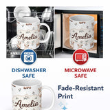 Personalized Custom Name Cute Alpaca Llama Farm Animals Floral Seamless Pattern Light Grey 11oz Ceramic Coffee Tea Mug White Large Handle