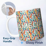 Personalized Custom Name Abstract Organic Shapes Pattern Modern Seamless Artistic Design 11oz Ceramic Coffee Tea Mug White Large Handle