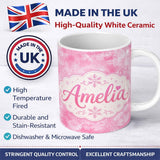 Personalized Custom Name Soft Pink Winter Snowflakes Dreamy Glow Seamless Pattern Lovely 11oz Ceramic Coffee Tea Mug White Large Handle