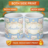 Personalized Custom Name Cute Winter Teddy Bear Cartoon Animal Pattern Perfect Gift for Her 11oz Ceramic Coffee Tea Mug White Large Handle