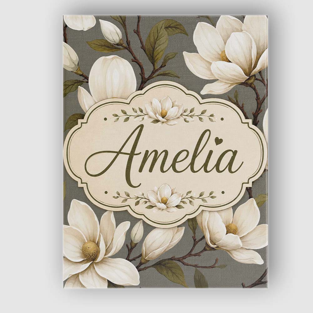 Personalised Name Classic Magnolia Blossoms Custom  Bespoke Interior Contemporary Canvas Wall Art Print Decor Picture Ready to Hang