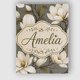 Personalised Name Classic Magnolia Blossoms Custom  Bespoke Interior Contemporary Canvas Wall Art Print Decor Picture Ready to Hang