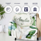 Soft White Magnolia Flowers and Green Leaves Seamless Pattern Lovely  Personalised Custom Name Super Soft Fleece Blanket Bed Sofa Throw
