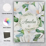 Personalised Name Soft White Magnolia Custom Modern Room Accent Creative Decorator Style Canvas Wall Art Print Decor Picture Ready to Hang