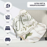 Delicate Magnolia Bloom Pattern with Soft Botanical Leaves Seamless  Personalised Custom Name Super Soft Fleece Blanket Bed Sofa Throw