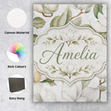 Personalised Name Delicate Magnolia Bloom Custom  Unique Gift Idea Elegant Feature Canvas Wall Art Print Decor Picture Ready to Hang