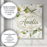 Personalised Name Elegant White Magnolia Custom  Interior Decorative Contemporary Canvas Wall Art Print Decor Picture Ready to Hang