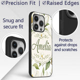 Elegant White Magnolia Flowers and Green Leaves Custom Name Protective Phone Case Mobile Cover Durable Everyday Smartphone Shock Resistant