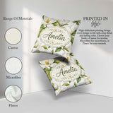 Custom Name Elegant White Magnolia Flowers Green Leaves Seamless Square Filled Cushion Throw Pillow Sofa Bed Home Decor Zip Washable UK Made