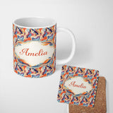 Personalized Custom Name Vibrant Retro Marble Swirl Blue Orange Cream Abstract Pattern Lovely 11oz Ceramic Coffee Tea Mug White Large Handle