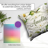 Custom Name Elegant White Magnolia Flowers Green Leaves Seamless Square Filled Cushion Throw Pillow Sofa Bed Home Decor Zip Washable UK Made