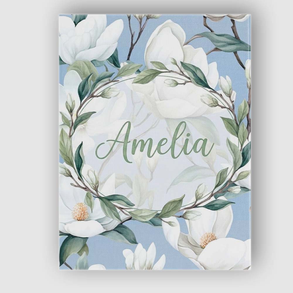 Personalised Name Soft White Magnolia Custom Modern Room Accent Creative Decorator Style Canvas Wall Art Print Decor Picture Ready to Hang