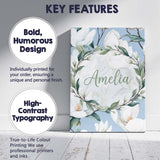 Personalised Name Soft White Magnolia Custom Modern Room Accent Creative Decorator Style Canvas Wall Art Print Decor Picture Ready to Hang