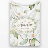 Delicate Magnolia Flowers and Buds Seamless Pattern Cute Unique Gift  Personalised Custom Name Super Soft Fleece Blanket Bed Sofa Throw