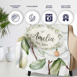 Delicate Magnolia Flowers and Buds Seamless Pattern Cute Unique Gift  Personalised Custom Name Super Soft Fleece Blanket Bed Sofa Throw