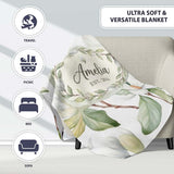 Delicate Magnolia Flowers and Buds Seamless Pattern Cute Unique Gift  Personalised Custom Name Super Soft Fleece Blanket Bed Sofa Throw