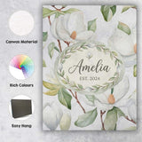 Personalised Name Delicate Magnolia Flowers Custom  Bespoke Interior Contemporary Canvas Wall Art Print Decor Picture Ready to Hang