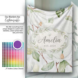 Delicate Magnolia Flowers and Buds Seamless Pattern Cute Unique Gift  Personalised Custom Name Super Soft Fleece Blanket Bed Sofa Throw