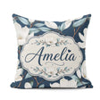 Custom Name Magnolia Flowers with Blue Leaves on Dark Background Square Filled Cushion Throw Pillow Sofa Bed Home Decor Zip Washable UK Made
