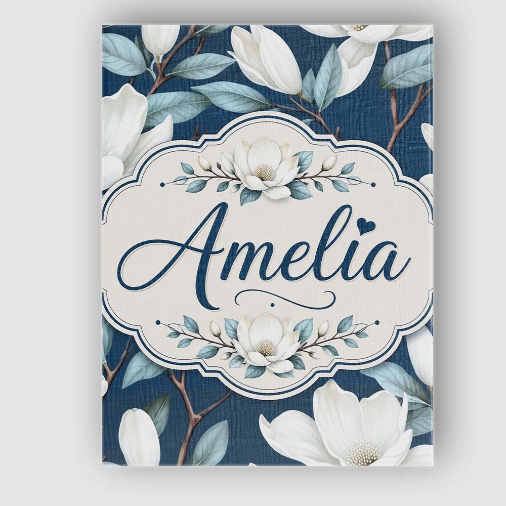 Personalised Name Magnolia Flowers with Custom  Modern Room Accent Elegant Feature Canvas Wall Art Print Decor Picture Ready to Hang