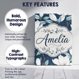 Personalised Name Magnolia Flowers with Custom  Modern Room Accent Elegant Feature Canvas Wall Art Print Decor Picture Ready to Hang