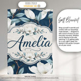 Magnolia Flowers with Blue Leaves on Dark Background Seamless Lovely  Personalised Custom Name Super Soft Fleece Blanket Bed Sofa Throw