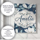 Personalised Name Magnolia Flowers with Custom  Modern Room Accent Elegant Feature Canvas Wall Art Print Decor Picture Ready to Hang
