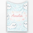 Cute Kawaii Seal Cartoon Animal Ocean Pattern Stylish Everyday   Personalised Custom Name Super Soft Fleece Blanket Bed Sofa Throw