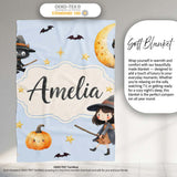 Cute Halloween Witch Girl with Black Cats Moon and Stars Seamless  Personalised Custom Name Super Soft Fleece Blanket Bed Sofa Throw
