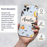 Cute Halloween Witch Girl with Black Cats Moon Custom Name Protective Phone Case Mobile Cover Durable Everyday Smartphone Shock Resistant