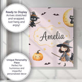 Personalised Name Halloween Witch Girl Custom  Modern Room Accent Elegant Feature Canvas Wall Art Print Decor Picture Ready to Hang