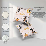 Custom Name Cute BlackCat in Witch Hat with Bats and Stars Pink Square Filled Cushion Throw Pillow Sofa Bed Home Decor Zip Washable UK Made