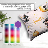 Custom Name Cute BlackCat in Witch Hat with Bats and Stars Pink Square Filled Cushion Throw Pillow Sofa Bed Home Decor Zip Washable UK Made