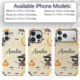 Cute Witch Girl Riding Broom with Black Cat Soft Custom Name Protective Phone Case Mobile Cover Durable Everyday Smartphone Shock Resistant