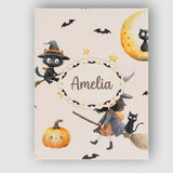 Personalised Name Cute Witch Girl and Black Custom  Bespoke Interior Contemporary Canvas Wall Art Print Decor Picture Ready to Hang