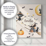 Personalised Name Cute Witch Girl and Black Custom  Bespoke Interior Contemporary Canvas Wall Art Print Decor Picture Ready to Hang