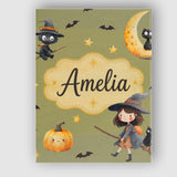 Personalised Name Halloween Witch Girl Custom  Modern Room Accent Elegant Feature Canvas Wall Art Print Decor Picture Ready to Hang