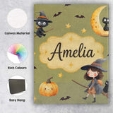 Personalised Name Halloween Witch Girl Custom  Modern Room Accent Elegant Feature Canvas Wall Art Print Decor Picture Ready to Hang