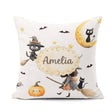Custom Name Halloween Witch Girl with Black Cats and Stars Greys Square Filled Cushion Throw Pillow Sofa Bed Home Decor Zip Washable UK Made